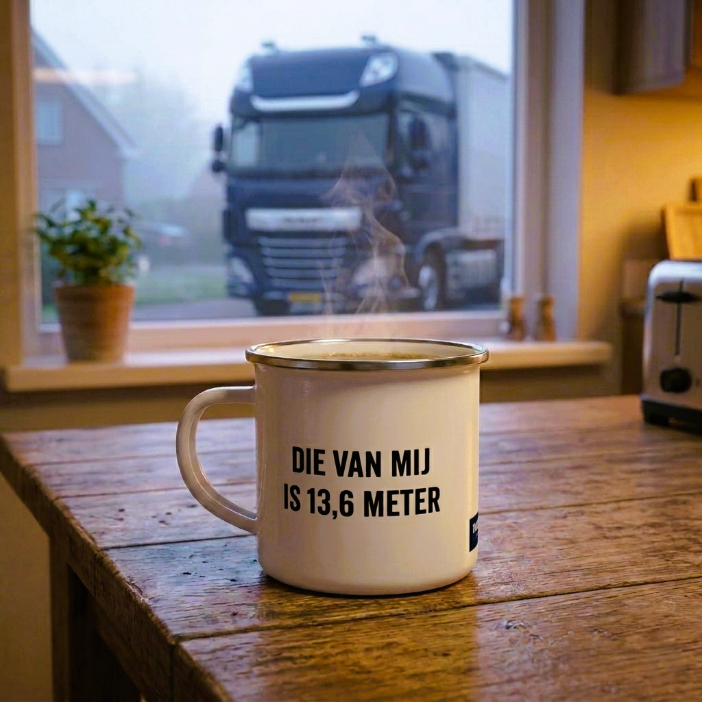 Grote oplegger, emaille mok